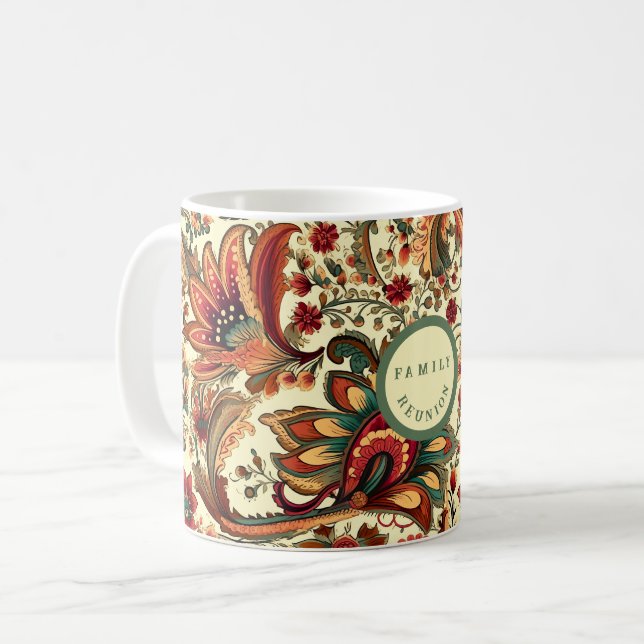Medieval Inspired Blommigt Paisley Mönster Kaffemugg (Framsida vänster)