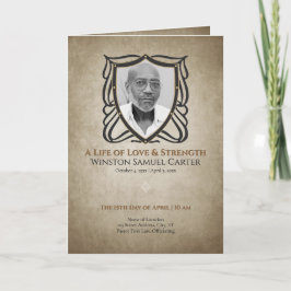 Medieval‑Inspired Shield 5 Photo Collage Funeral Inbjudan