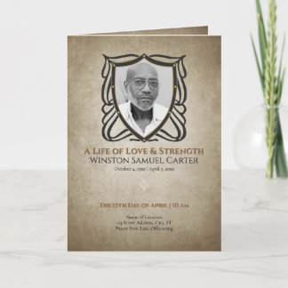 Medieval‑Inspired Shield 5 Photo Collage Funeral Inbjudan