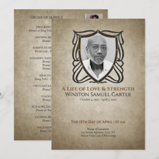 Medieval‑Inspired Shield 5 Photo Collage Memorial Inbjudningar