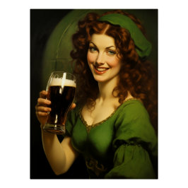 Medieval Irish Maiden Drinking Beer Fantasy Perfect Poster