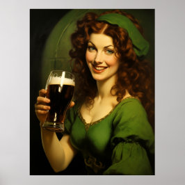 Medieval Irish Maiden Drinking Beer Fantasy Poster