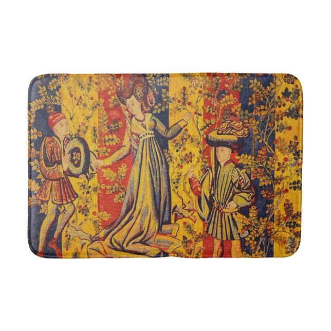 Medieval italiensk röd blå Gult Chinoiserie Badrumsmatta (Framsidan)