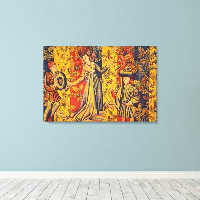 Medieval italiensk röd blå Gult Chinoiserie Canvastryck (Insitu (trägolv))