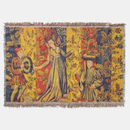 Medieval italiensk röd blå Gult Chinoiserie Filt