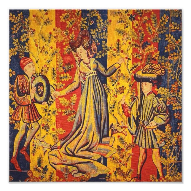 Medieval italiensk röd blå Gult Chinoiserie Fototryck (Framsidan)