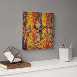 Medieval italiensk röd blå Gult Chinoiserie Fyrkantig Klocka