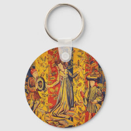 Medieval italiensk röd blå Gult Chinoiserie Nyckelring