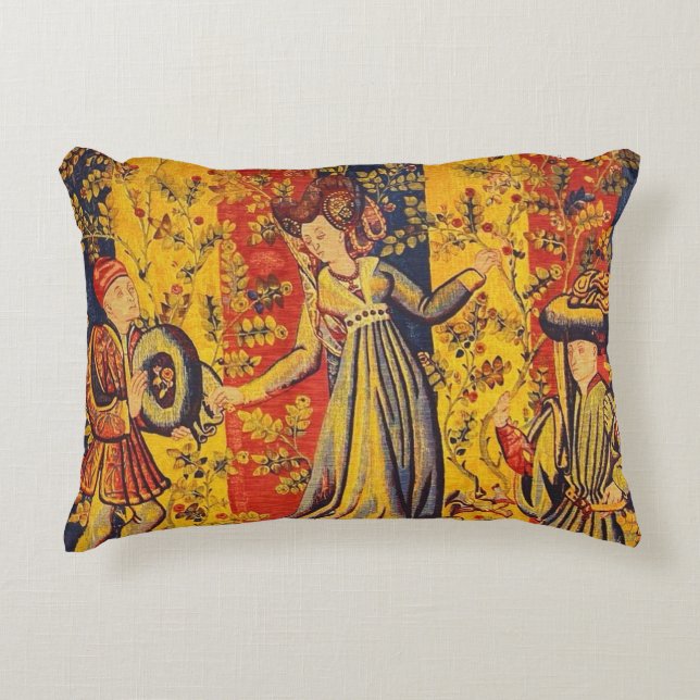 Medieval italiensk röd blå Gult Chinoiserie Prydnadskudde (Framsidan)