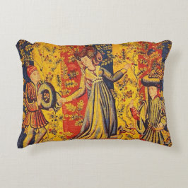 Medieval italiensk röd blå Gult Chinoiserie Prydnadskudde