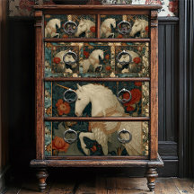 Medieval Jade Blommigt William Morris Stil Unicorn