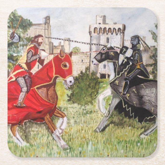 Medieval Joust framför Castle Underlägg Papper Kvadrat (Framsidan)