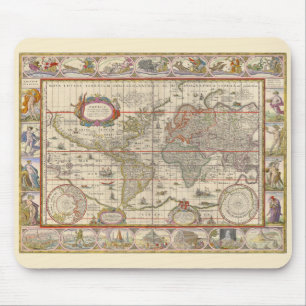 Medieval Karta i hela världen (av Willem Blaeu) Musmatta