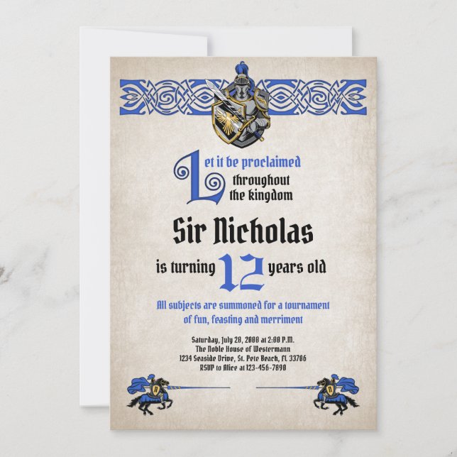 Medieval Knight Birthday-inbjudan Inbjudningar (Framsida)