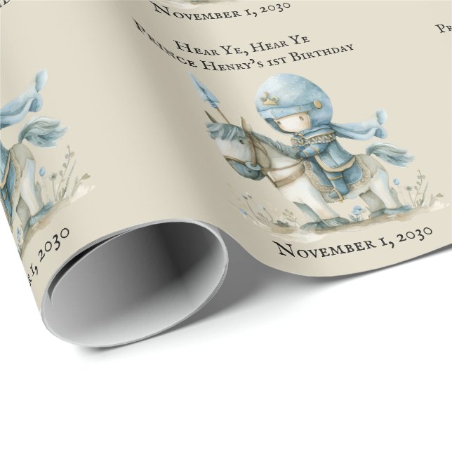 Medieval Knight Boy's 1a Birthday Presentpapper (Rullad Hörn)