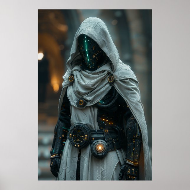 Medieval Knight Cybernetic Mage med Coola Robes Po Poster (Framsidan)
