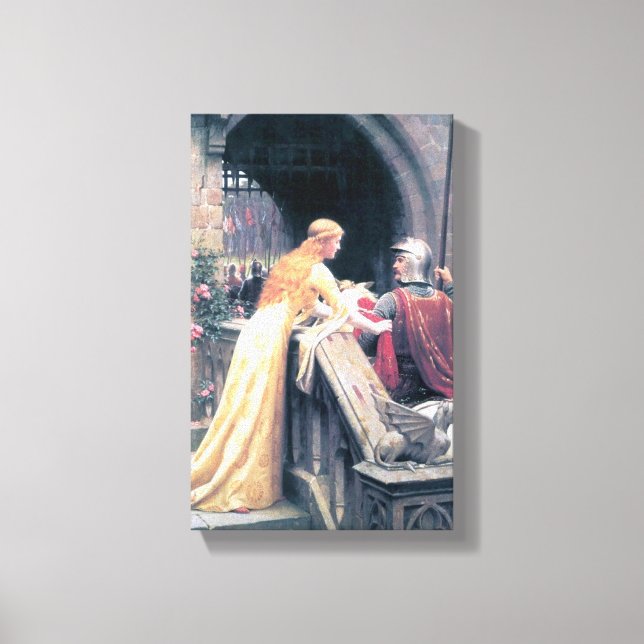 Medieval knight dam antique-målning canvastryck (Framsida)