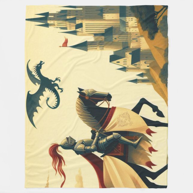 Medieval Knight/drake/castle fantsy Fleecefilt (Framsidan)