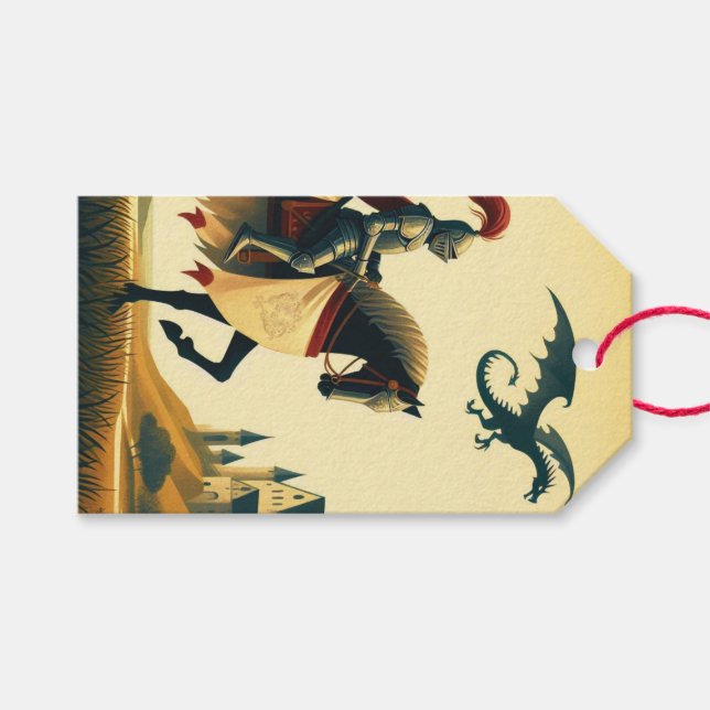 Medieval Knight/drake/castle fantsy Presentetikett (Framsidan (Horisontell))