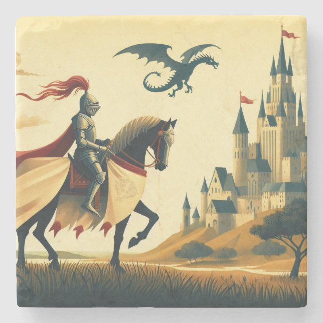 Medieval Knight/drake/castle fantsy Stenunderlägg (Framsidan)
