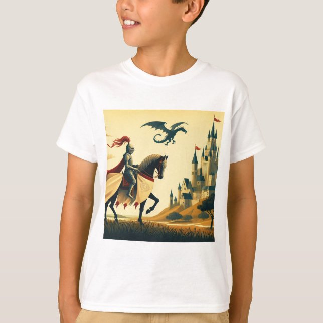 Medieval Knight/drake/castle fantsy T Shirt (Framsida)