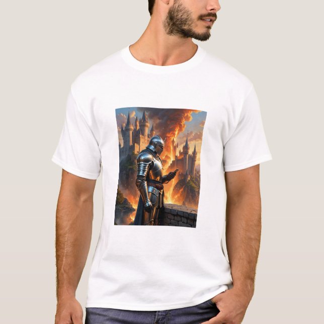 Medieval Knight Funny Castle Fire Fantasy Art Tee (Framsida)