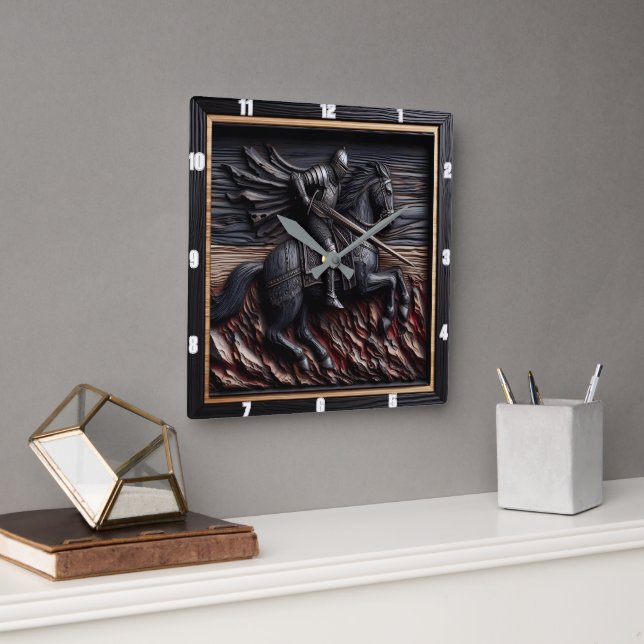 Medieval Knight: Grain Design Stil Fyrkantig Klocka (Kontor)