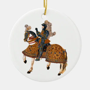 Medieval Knight i Armor på häst Julgransprydnad Keramik