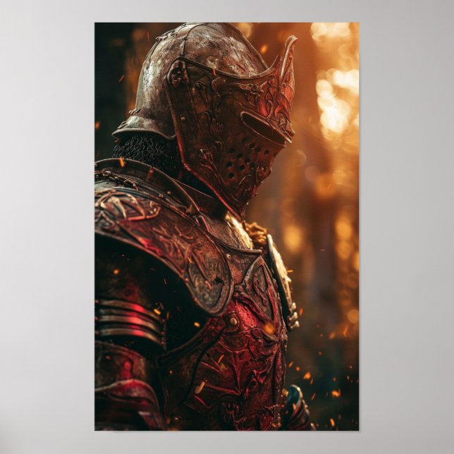 Medieval Knight i Shining Red Armor Poster (Framsidan)