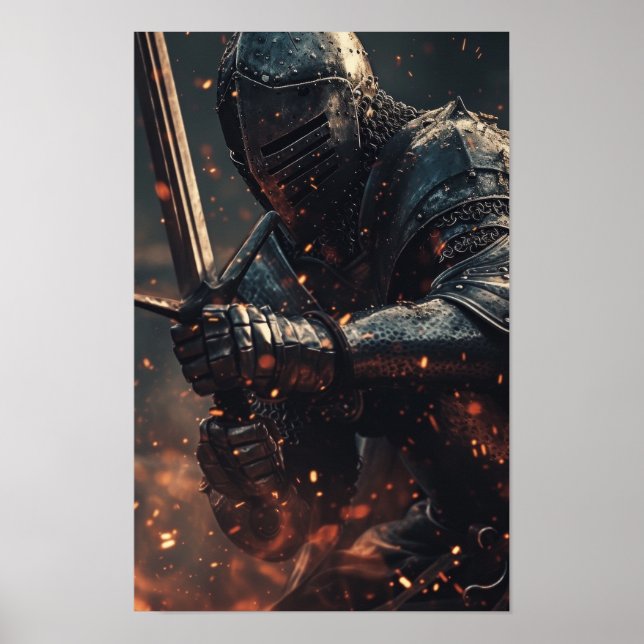 Medieval Knight in Action - Fierce Battle Poster (Framsidan)