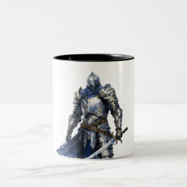 Medieval Knight med Blue Cape Två-Tonad Mugg