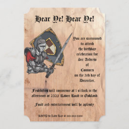 Medieval Knight med Sword och Shield Birday Inbjudningar