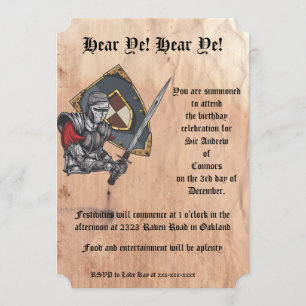 Medieval Knight med Sword och Shield Birday Inbjudningar