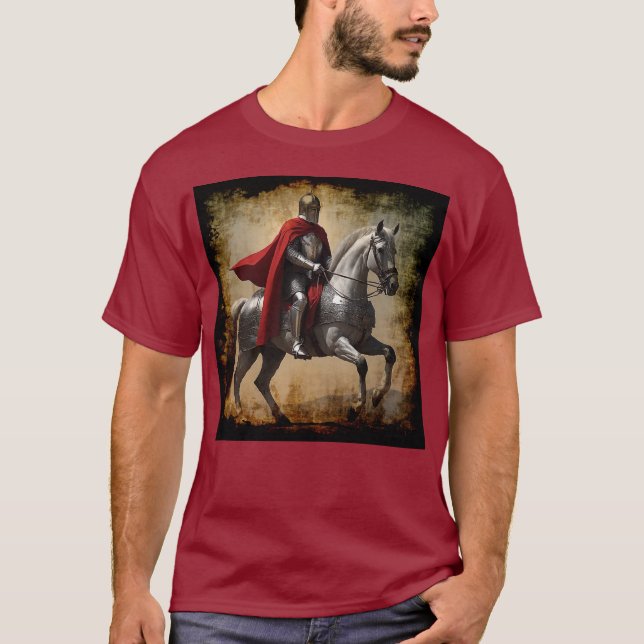 Medieval Knight på Horseback T Shirt (Framsida)