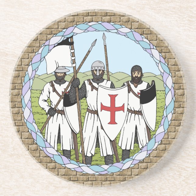 Medieval Knight Templar Underlägg Sandsten (Framsidan)