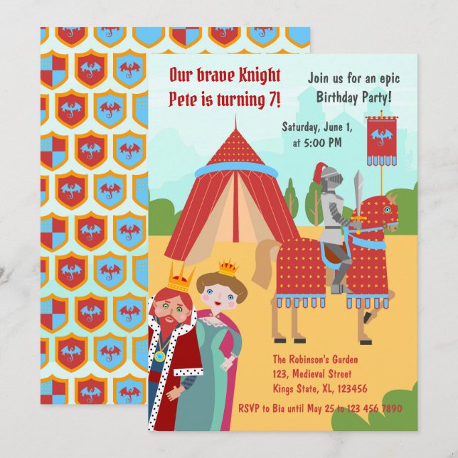 Medieval Knight Tournament Boy Födelsedagsfest Inbjudningar (Fram/baksida)