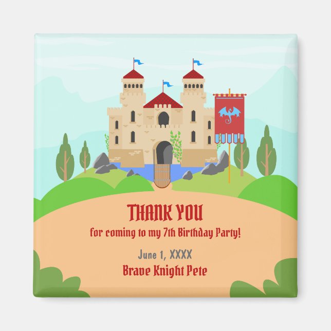 Medieval Knight Tournament Boy Födelsedagsfest Magnet (Framsidan)