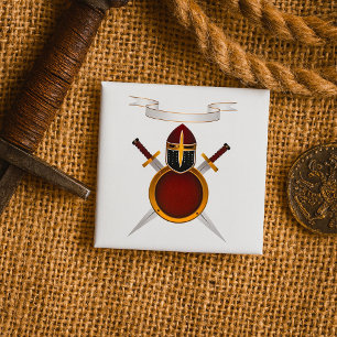 Medieval Knight Vapensköld Helmet Swords Shield Knapp