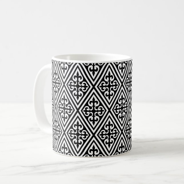 Medieval Kor Damask - Black and White Kaffemugg (Framsida vänster)