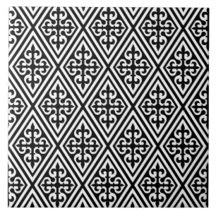 Medieval Kor Damask - Black and White Kakelplatta