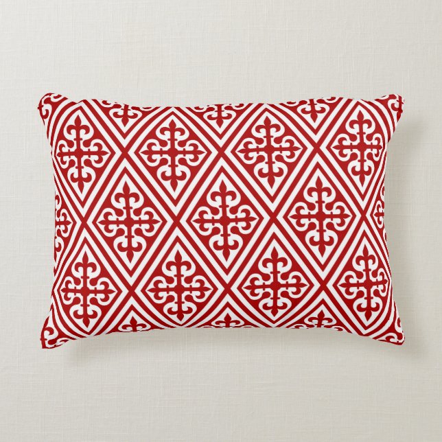 Medieval Kor Damask - Deep Red and White Prydnadskudde (Framsidan)