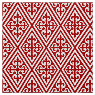 Medieval Kor Damask - Deep Red and White Tyg