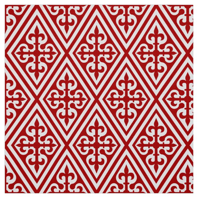 Medieval Kor Damask - Deep Red and White Tyg (Provkarta)