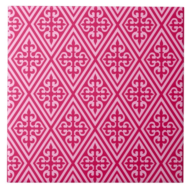 Medieval Kor Damask - Fuchsia Rosa Kakelplatta (Framsidan)