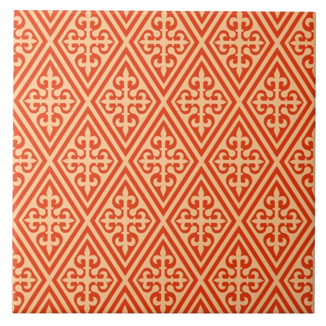 Medieval Kor Damask - Koral Orange och persiko Kakelplatta (Framsidan)