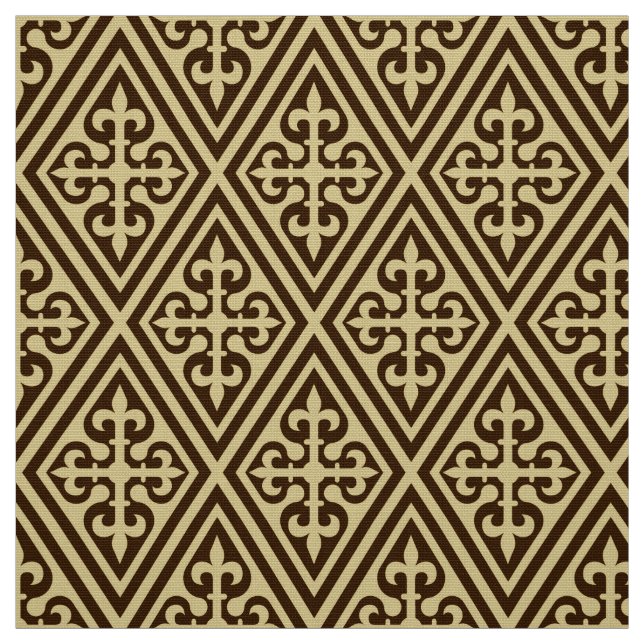 Medieval Kor Damask - Mörk Brown och Tan Tyg (Provkarta)