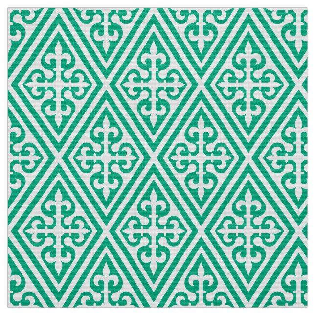 Medieval Kor Damask - Turquise och White Tyg (Provkarta)