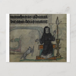 Medieval kvinna som snurrar med katt vykort