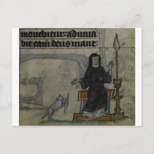 Medieval kvinna som snurrar med katt vykort