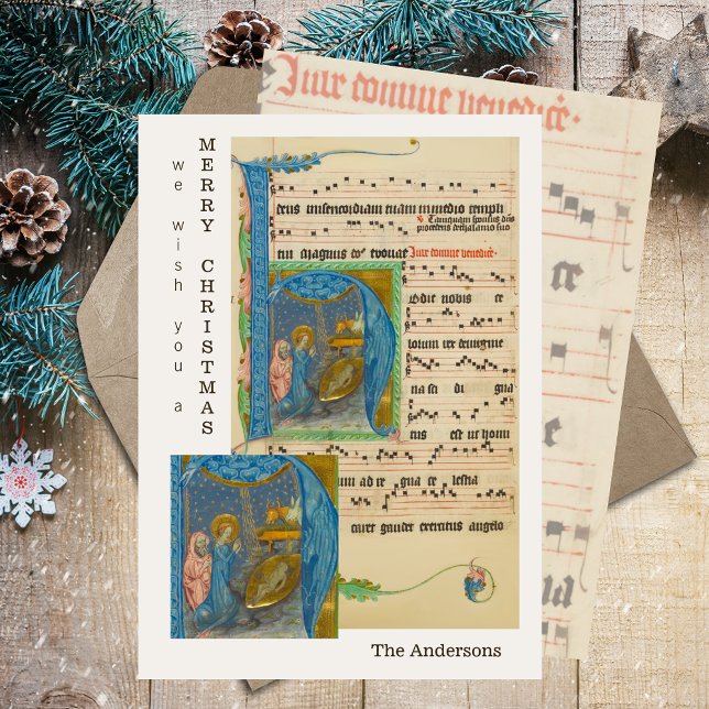 Medieval Lakan Music Religiösa Jul Nativitet Julkort (Vintage Medieval Sheet Music Religious Christian Catholic Merry Christmas Nativity Holiday Card)